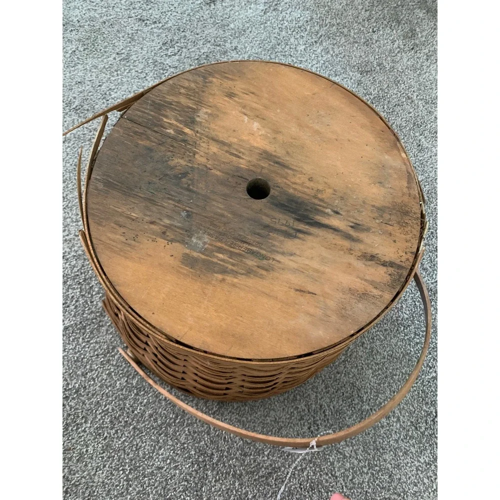 Vintage 1995 Longaberger Round Wood Basket Retro Cottagecore Farmhouse Boho 90s